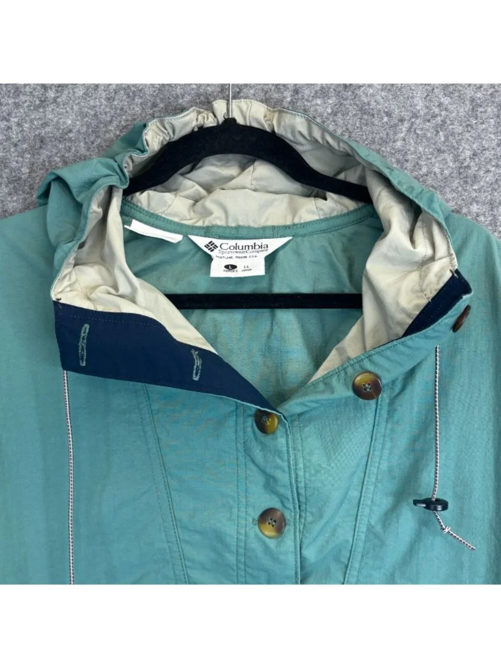 Columbia Womens Large Green Pullover Anorak Jacket Vintage Hooded Lightweight